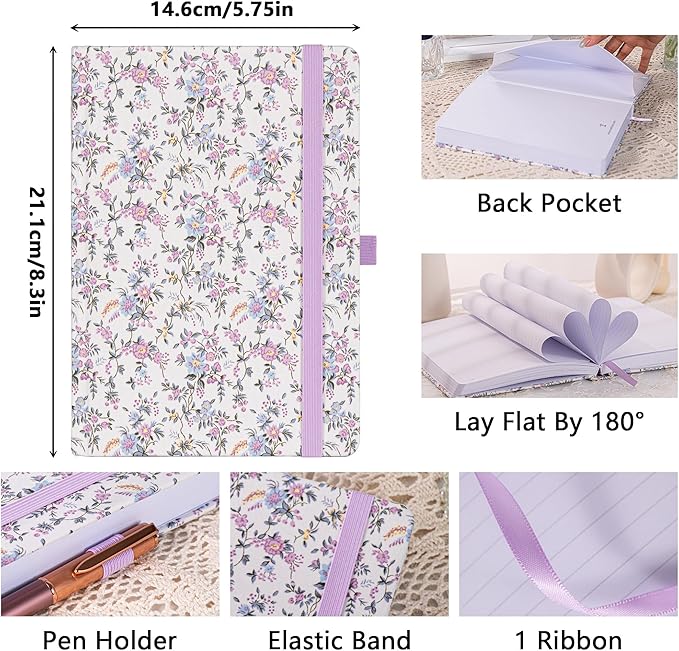 TIEFOSSI Lined Journal for Women, A5 College Ruled Notebook for Writing, 316 Numbered Pages Thick Paper, Daily Journal, for Work Home School, Note Taking, Business, 8.4 X 5.8 In