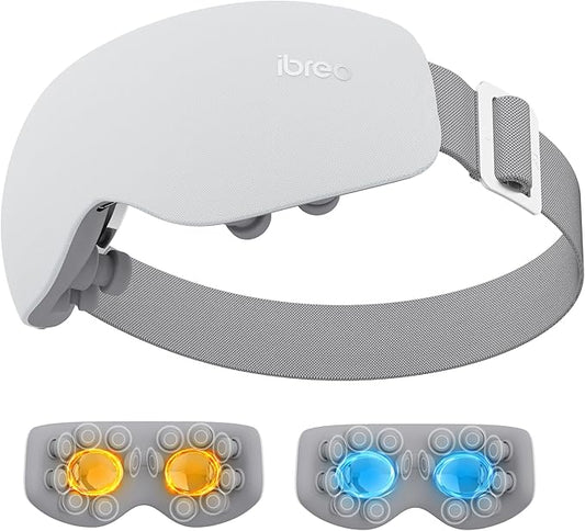 Eye Massager with 2 Level Heat & Cool, 150 Mins Uses, 3 Modes & 14 Vibration Heads, Heated Eye Mask with Bluetooth Music for Migraine, Eye Strain Puffiness and Dry Eye Relief, Relaxation for Women Men