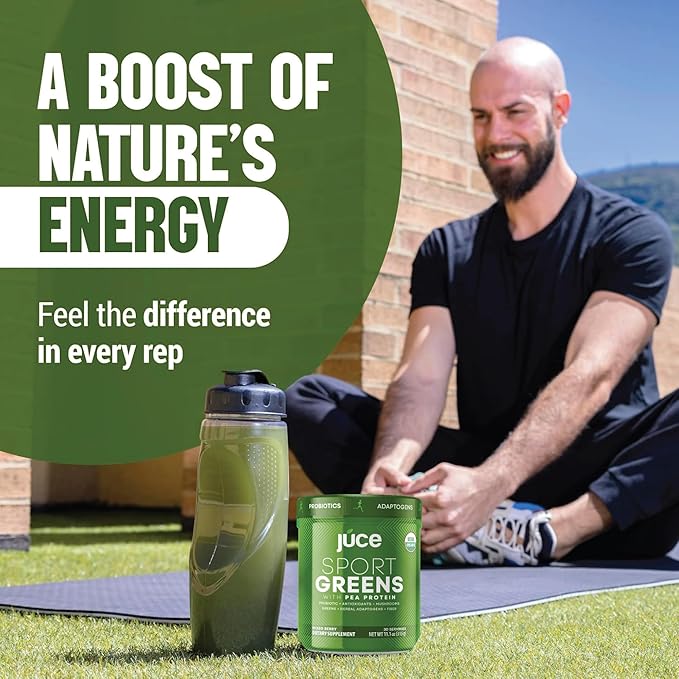 Juce SG7 Sport Greens Powder Supplement | Organic Plant Based Protein | Green Juice Powder | Probiotics | Mushrooms | Mixed Berry Flavor | 30 Servings | By Terra Kai Organics