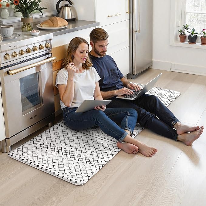 KIMODE Kitchen Mats for Floor Anti Fatigue, Geometric Kitchen Runner Rugs Non Slip, Padded Kitchen Floor Mats, Memory Foam Kitchen Mats Cushioned, Standing Desk Mat for Laundry Office Sink 24"x59"