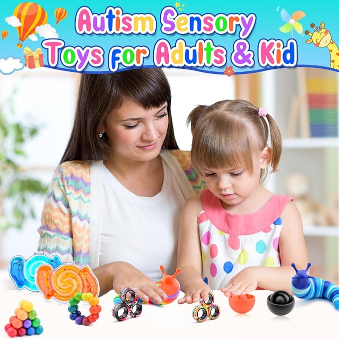 Cevioce 15Pcs Fidget Toys Adults Pack,Stocking Stuffers for Teens Boys Girls,Autism Sensory Toys with Fidget Spinner Slug Magnetic Rings,Squishy Fidget Toys ADHD Stress Relief,Party Favor for Kid-BOG