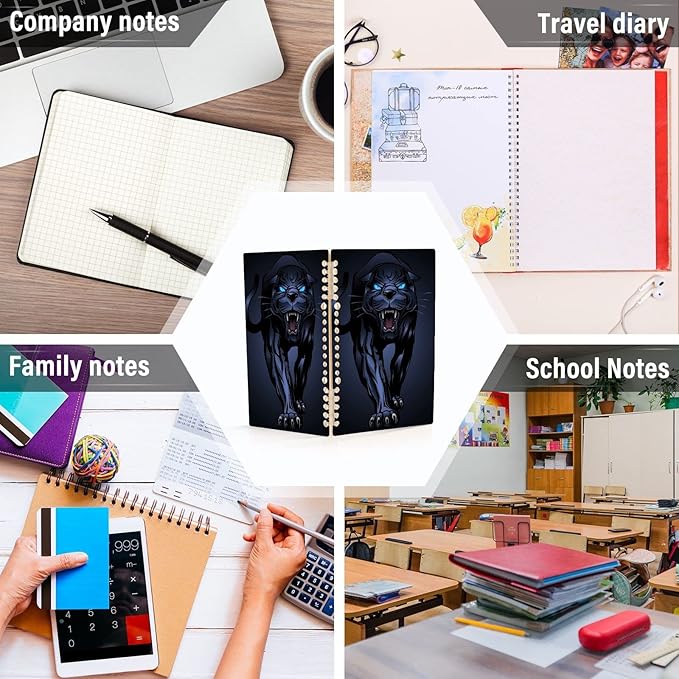 senya Spiral Notebook Ruled 2 Pcs, Roaring Panther Journals for Study and Notes 60 Pages with Durable Hardcover