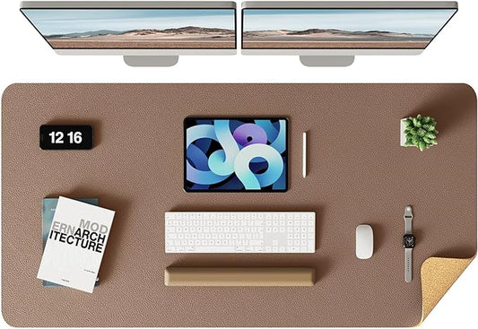 YSAGi Double-Sided Desk Pad, Leather Desk Mat, Eco Cork Desk Pad Protector,Large Mouse Pad,Waterproof Desk Blotter for Office/Home (Coffee+Cork, 47.2" x 23.6")