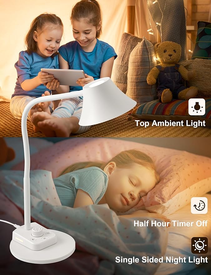 BOHON LED Desk Lamp for Home Office, Fully Dimmable Bedside Lamps with USB A and C Charging Port, 5 Colors Reading Lamp with Night Light, Auto Timer, Table Lamp for College Dorm Room White