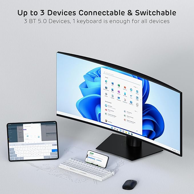 RK ROYAL KLUDGE F68 60% Foldable Low Profile Mechanical Keyboard, Wireless Mechanical Keyboard with Aluminum Body, Built-in Stand Holder, White Backlit, 68 Keys, Tactile Brown Switch