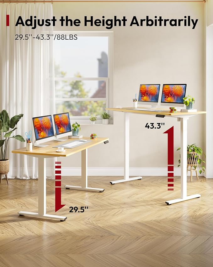 SANODESK Electric Standing Desk 40 x 24 Inches Whole-Piece Desktop Height Adjustable Stand Up Desk w/6-Button Controller Ergonomic Computer Desk for Home Office, White Frame + Natural Tabletop