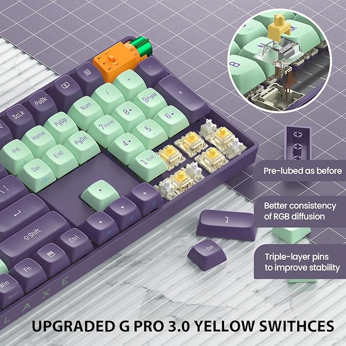 R108 Wireless Mechanical Keyboard, Gateron G Pro 3.0 Yellow Switch, Hot Swappable Wired/Bluetooth/2.4G Wireless Keyboard with RGB Light for Windows & Mac, PBT Keycaps, Starry Cyan