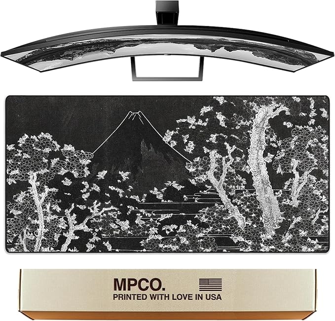 MPCO. Ukiyo-E Large Gaming Desk Pad - 36" x 17" Duraglyde Fabric Mount Fuji Desk Mats - Washable, Smooth Glide for Precision Gaming & Work