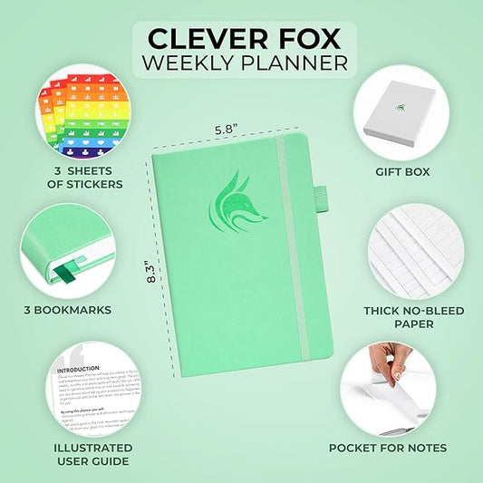 Clever Fox Planner – Undated Weekly & Monthly Planner for Productivity, Time Management & Goals – Organizer Journal – A5 (Mint Green)