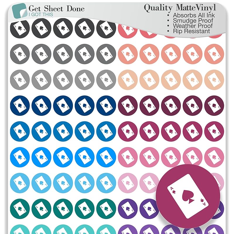 Game Day Stickers / 54 Fun Vinyl Stickers (1/2”) / Bridge Cards Family Game Night/Fun Me Time Self Care/Essential Productivity Life Planner Stickers/Bujo Bulleted Journal/Appointments (3 Sheets)