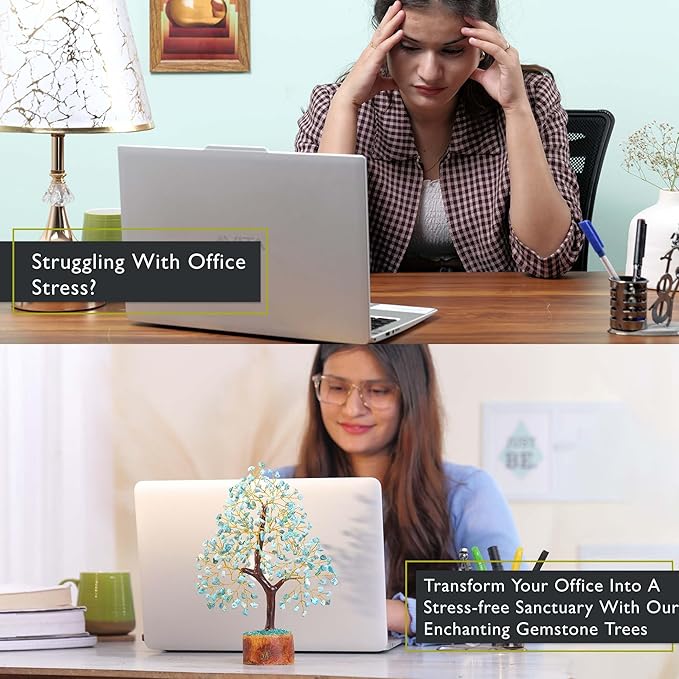 FASHIONZAADI Turquoise Stone Crystal Tree of Life, Feng Shui Decor, Chakra Gem Tree, Crystal Positive Energy, Spiritual Decor, and Gifts for Women