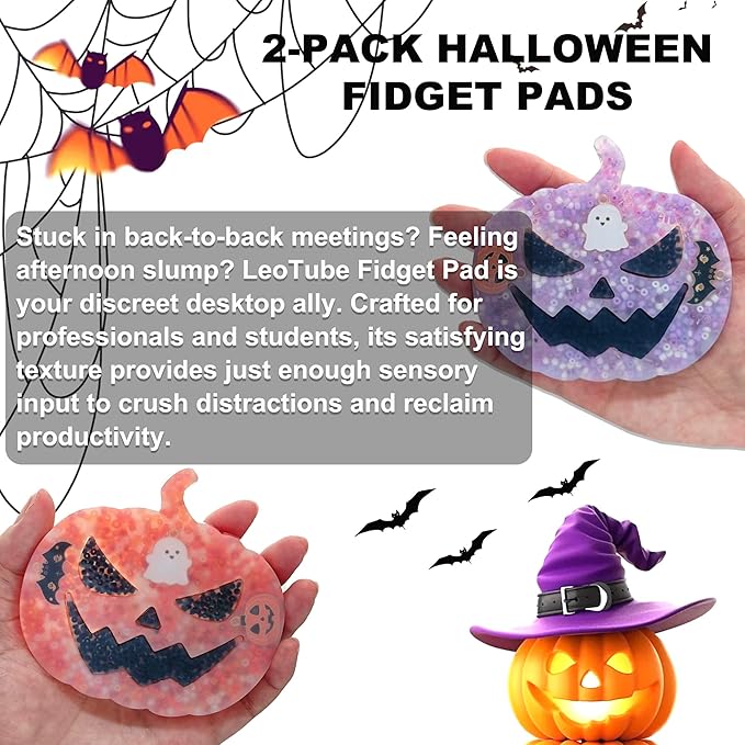 Halloween Stress Relief Desk Gadget - Skin Picking Fidget Pad for Office & Focus, Upgraded Silicone, Adult Sensory Tool (2-Pack)