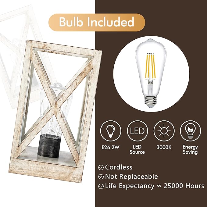 WINGBO Retro Battery Powered Table Lamps, Battery Operated Cordless Lamp, Portable Nightlight Decorative Light for Living Room Dining Room Bedroom Entryway Patio Backyard, White Finish