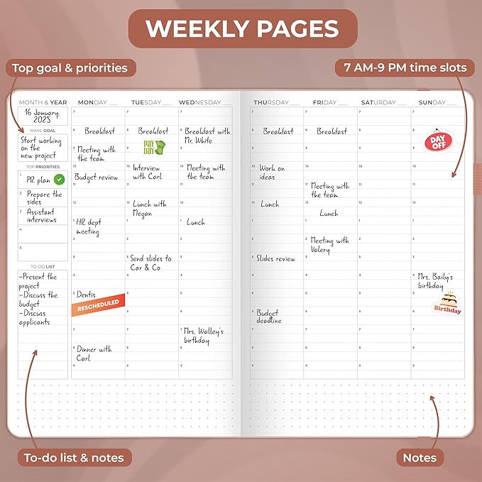 Clever Fox Appointment Book – Hourly Schedule Planner with Time Slots – Time Box Planner for Daily Work & To-Dos – Weekly & Monthly Spreads, Undated, Hardcover, A5 Size (Rose Gold)