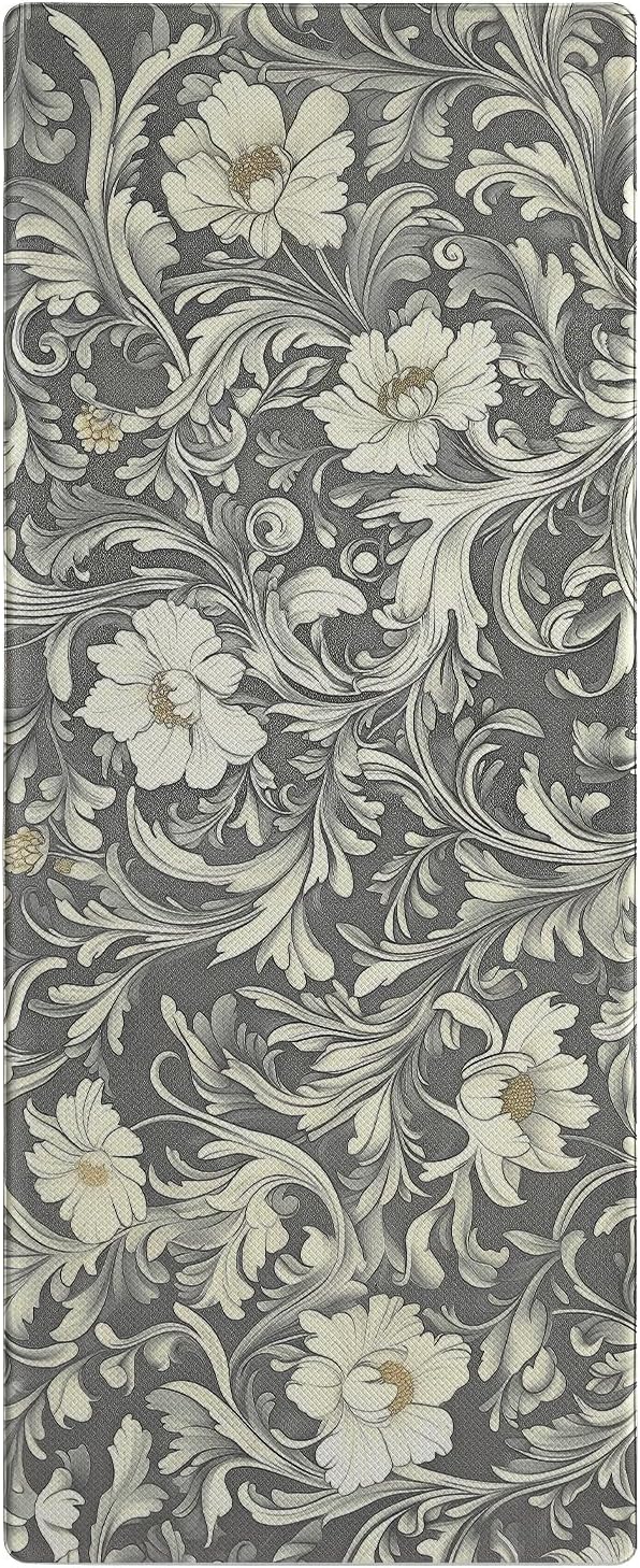 Color&Geometry Floral Kitchen Mat 24"x59", Anti Fatigue Mats for Kitchen Floor, Kitchen Rugs Non Slip, Waterproof & Oil Proof Kitchen Runner for Standing Desk Office, Sink - Grey