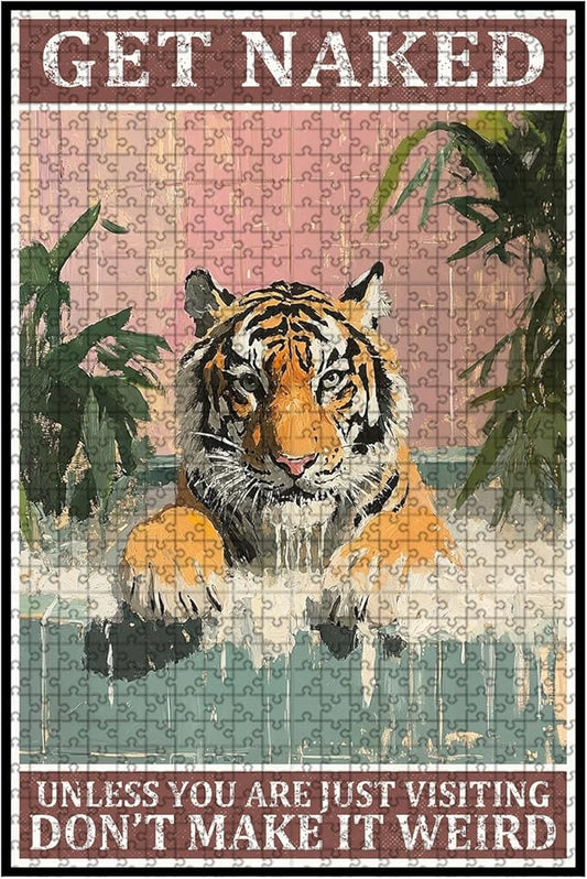 500 Piece Wooden Tiger Jigsaw Puzzle Take Shower Bathtub Adults & Kids Difficult Brain Teaser for Focus Training & Quiet Family Time 20.4x15 Inch