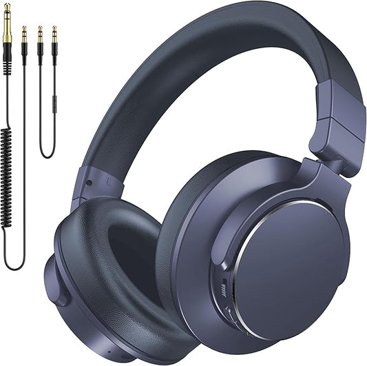 Over Ear Bluetooth Headphones, Studio Monitor & Mixing DJ Headphones Wireless with 50mm Drivers and 1/4 to 3.5mm Wired Audio Jack for Guitar AMP Recording Podcast Piano, 100H Playtime, Dark Blue