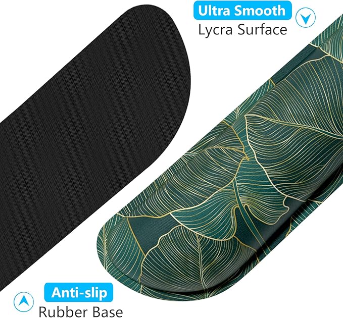 Dapesuom Enlarge Keyboard Wrist Rest, Memory Foam Wrist Cushion for Desk Mats Support, Cute Pain Relief Keyboard Mouse Pad Rests Set with Non-Slip Base for Gaming Laptop Office Computer, Green Leaf