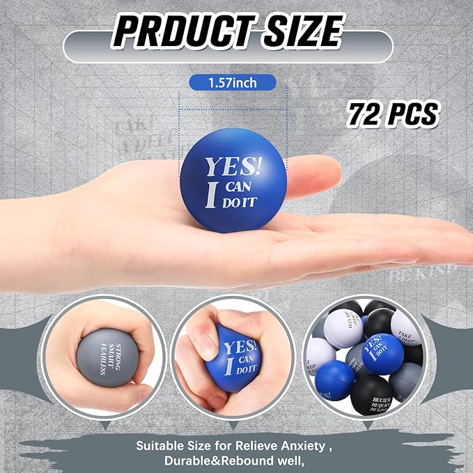 Jerify 72 Pcs Motivational Stress Balls Bulk Inspirational Stress Balls Colorful Foam for Adults Hand Exercise Small Therapy Fidget Relief Anxiety Toys for Coworkers Gifts Fidget