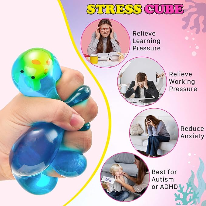 Squishy Stress Cube Fidget Toys Adults - Glow in The Dark Crab Sensory Toys for Kids with Autism Stress Balls for Kids Squeeze Toys for Anxiety Stress Relief Gifts