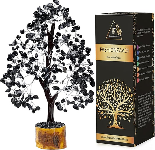 FASHIONZAADI Black Tourmaline Gemstone Tree - Crystal Tree of Life - Crystals and Stones Home Office Decor - Good Luck Gifts for Women