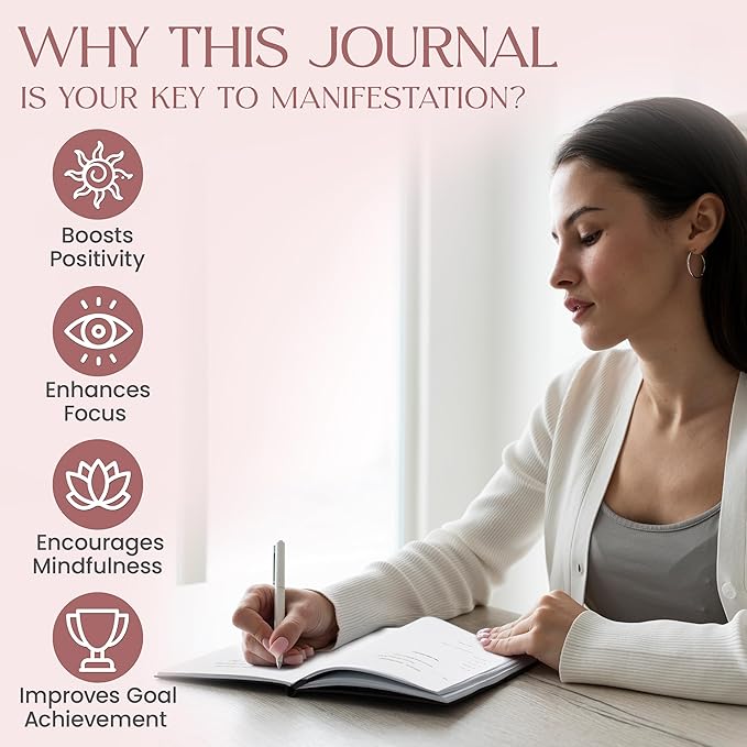 Manifestation Journal – 5 Minute Self Care Journal for Women – Guided Daily Planner Notebook w/Affirmations, Vision Board & Goal Setting – Hardcover Goal Planner for Manifesting Dreams
