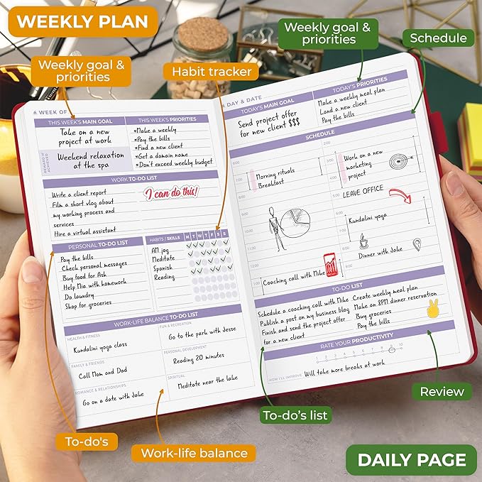 Clever Fox Daily Planner 2nd Edition – Undated Time Block Task Organizer with Hourly Schedule & To-do list – A5, 6 Months (Red)