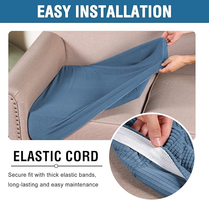 H.VERSAILTEX Super Stretch Couch Cushion Covers Sofa Cushion Slipcovers Jacquard Fabric Individual Seat Couch Slipcover Sets for Pets with Elastic Bottom(3 Packs Cushion Sofa Covers, Dusty Blue)
