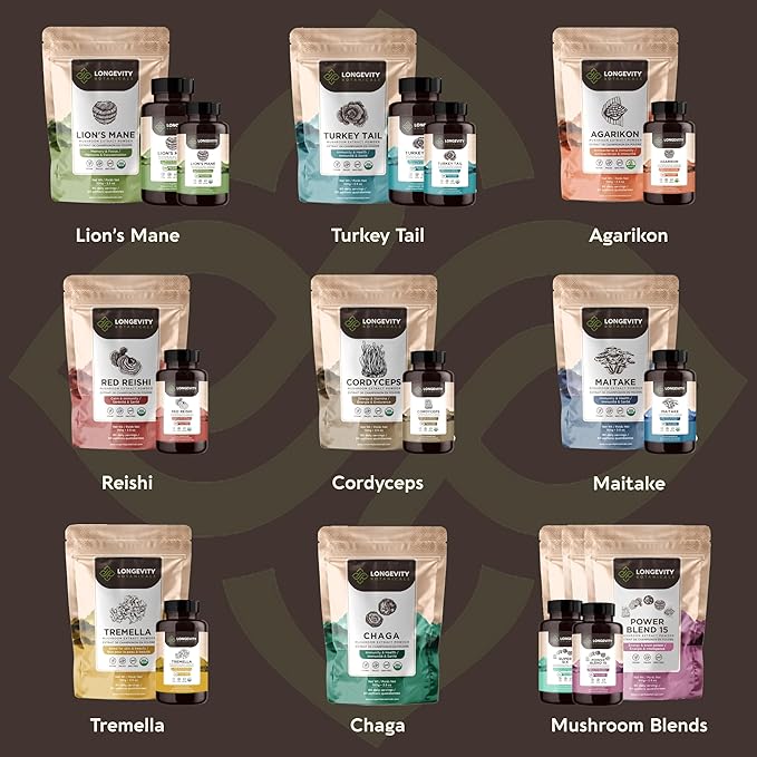 Longevity Botanicals Organic Lion’s Mane Mushroom Extract Powder 100g | Concentrated 8:1 Ratio | 100% Fruiting Bodies | Hericium Erinaceus Nootropic Supplement for Focus, Memory & Brain Support