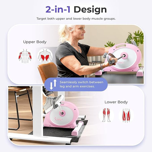 Sunny Health & Fitness Smart Under-Desk Bike Exerciser, Low-Impact Cardio Cycling Equipment for Home/Office, Mini Paddler for Arm/Leg Mobility Training, Free SunnyFit App Connect, Optional Motorized