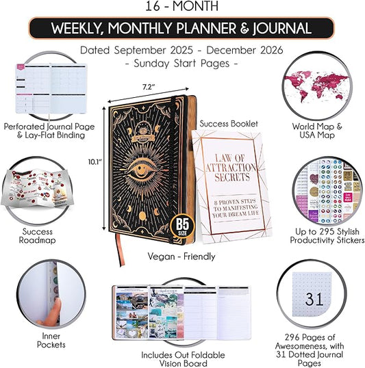 2025-2026 Planner Weekly and Monthly | 16-Month Life Planner to Increase Focus & Productivity | Reduce Overwhelm & Achieve Your Biggest Goals | Include Gift Box & Stickers | Sep 2025-Dec 2026
