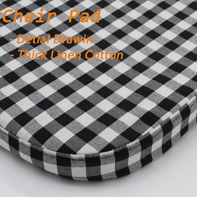 Collection Chair Cushion Memory Foam Pads with Ties - Kitchen Non Skid Rubber Back U Cushions with Machine Washable Cover (Small Black White,4)