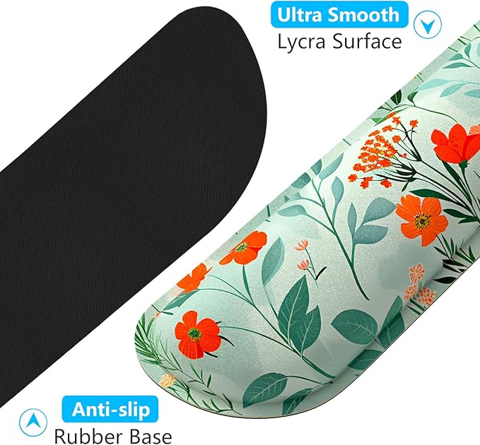 Dapesuom Enlarge Keyboard Wrist Rest, Memory Foam Wrist Cushion for Desk Mats Support, Typing Pain Relief Keyboard Mouse Pad Rests Set with Non-Slip Base for Gaming Laptop Computer, Abstract Flowers