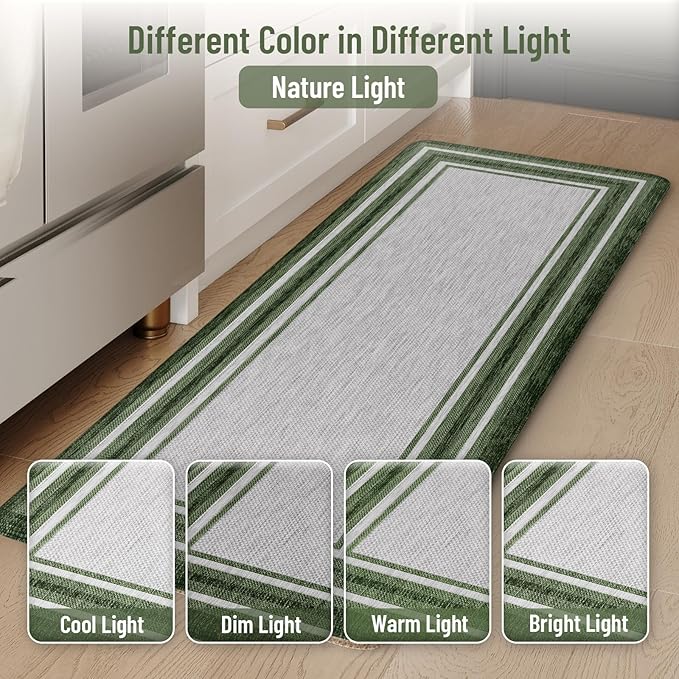 KIMODE Kitchen Mats Cushioned Anti Fatigue, Farmhouse Christmas Kitchen Rugs Sets of 2, Non Slip Kitchen Mats for Floor, Comfort Kitchen Floor Mats for Sink Laundry Desk 17"x47"+17"x29" Green