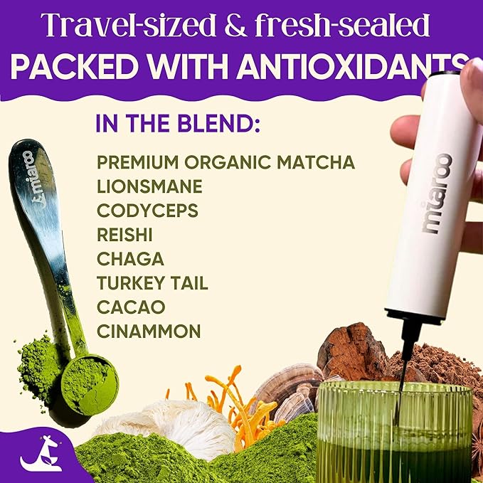 Mushroom Matcha 150g (25 servings, 70mg Caffeine, Zero Sugar) with Lion’s Mane, Cordyceps, Reishi, Chaga | Adaptogenic, Nootropic, Calm Energy, Gut Support & Cognitive Improvement | Miaroo