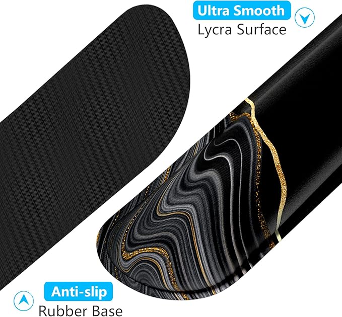 Dapesuom Enlarge Keyboard Wrist Rest, Memory Foam Wrist Cushion for Desk Mats Support, Marble Pain Relief Keyboard Mouse Pad Rests Set with Non-Slip Base for Gaming Laptop Office Computer, Black Gold