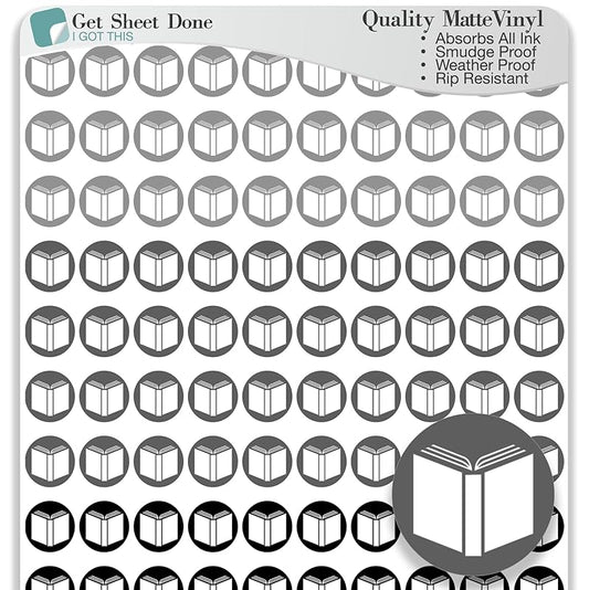 Book Icon Planner Sticker / 110 Dot Icon Vinyl (1/3”) / Club Read Reading Me Time Self Care Homework School Student/Essential Productivity Life/Bullet Bujo Journal (Three Sheets, Storm)