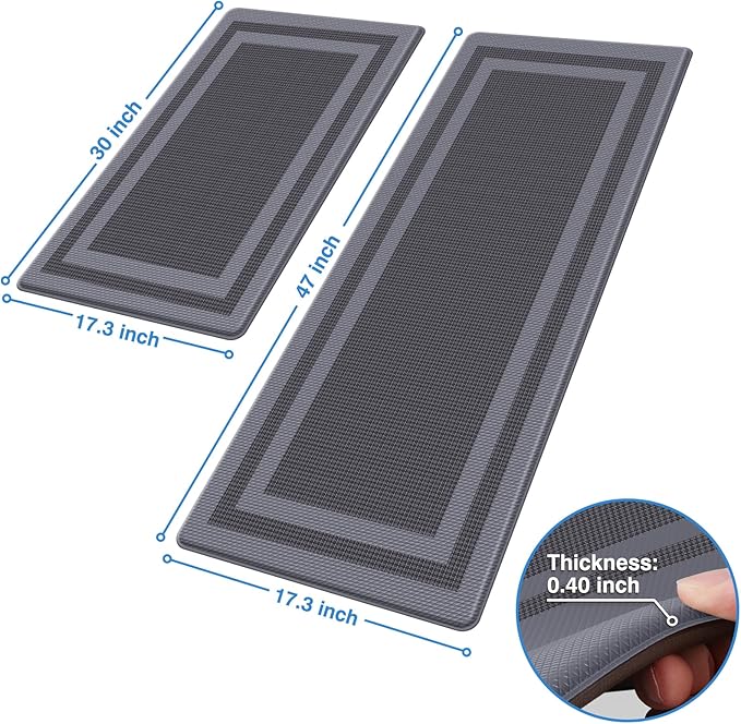 LuxStep Kitchen Mats [2 PCS] Cushioned Kitchen Rugs Anti-Fatigue Floor Comfort Mat,Non-Slip Standing Desk Mat,Waterproof Kitchen Rug Set for Kitchen,Floor,Office,Classic Gray
