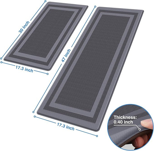 LuxStep Kitchen Mats [2 PCS] Cushioned Kitchen Rugs Anti-Fatigue Floor Comfort Mat,Non-Slip Standing Desk Mat,Waterproof Kitchen Rug Set for Kitchen,Floor,Office,Classic Gray