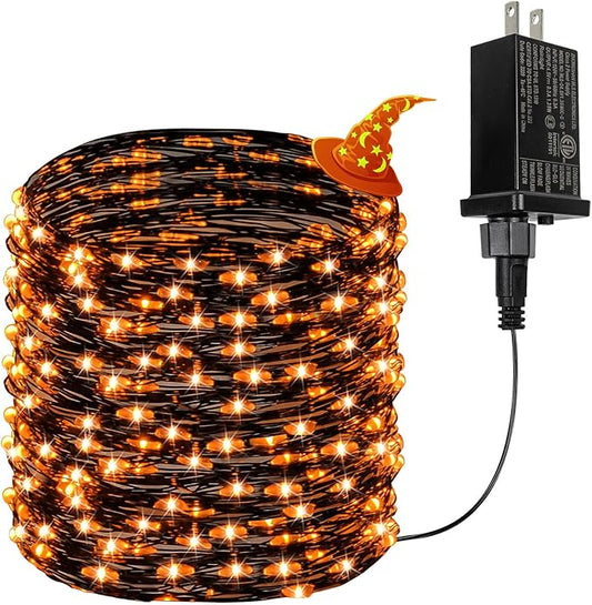 66Ft 200 LED Halloween Fairy Lights Plug in, 8 Modes String Lights with Timer for Outdoor & Indoor, Waterproof Twinkle Lights for Bedroom Garden Party Carnival Supplies Halloween Decorations (Orange)