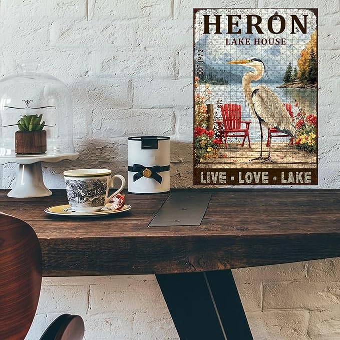 1000 Piece Difficult Wooden Jigsaw Puzzle Heron Lake House Adults Kids Parent Child Educational Stress Relief Learning Toy 29.5x19.7 Inch