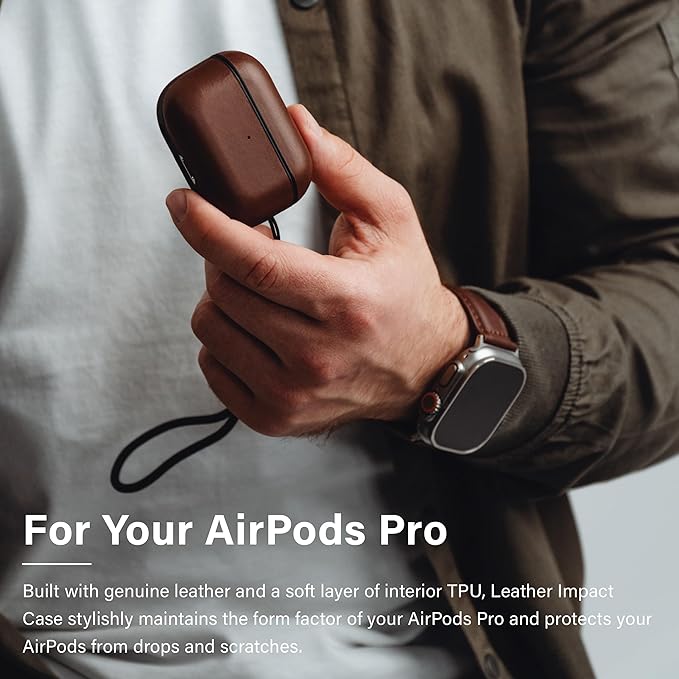 Leather Impact Airpods Pro 2nd Generation Case | Compatible with Airpods Pro Case 2nd Gen | Genuine Leather | MagSafe | Full Drop Protection | Airpod Pro Case (Black)