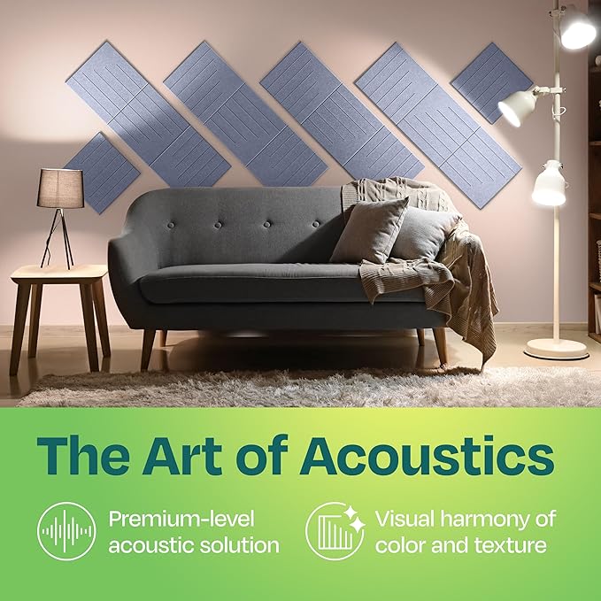 Acoustic Panels 12-Pack Soundproof Wall Panels 12"x12"x0.4" Decorative Sound Dampening for your Home, Office, Studio, Bedroom & More with Unique LineWave Carving [Dusky Gray]