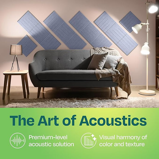 Acoustic Panels 12-Pack Soundproof Wall Panels 12"x12"x0.4" Decorative Sound Dampening for your Home, Office, Studio, Bedroom & More with Unique LineWave Carving [Dusky Gray]