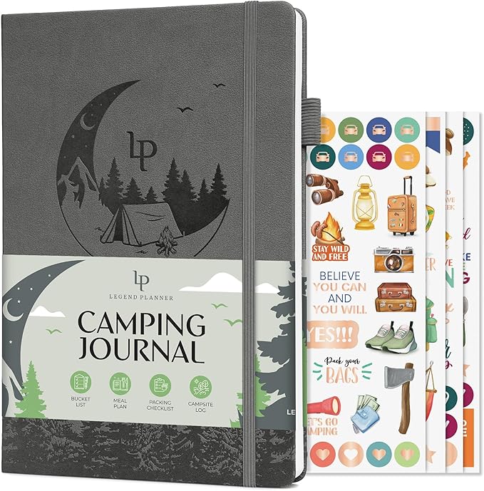 Legend Camping Journal – Hardcover Camper & RV Trip Planner – Notebook to Plan Travel & Camp Adventures with Packing Checklist, Meal Plan & Camping Bucket List – 30 Trips, 7" x 10" (Gray)