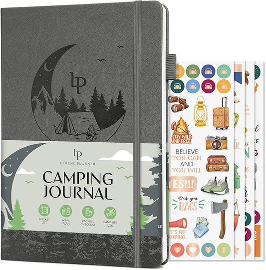 Legend Camping Journal – Hardcover Camper & RV Trip Planner – Notebook to Plan Travel & Camp Adventures with Packing Checklist, Meal Plan & Camping Bucket List – 30 Trips, 7" x 10" (Gray)