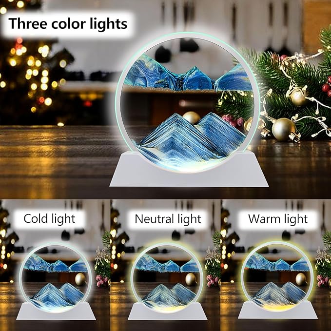Aoderun 12" Moving Sand Art & Light 3 Color Changing 3D Deep Sea Sand Art Sandscape for Adults' Relaxing Toys & Desktop/Home Office