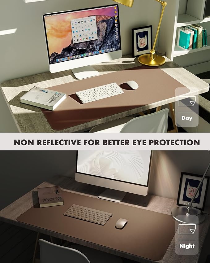 YSAGi Double-Sided Desk Pad, 31.5"x15.7"Leather Desk Mat, Eco Cork Desk Pad Protector,Large Mouse Pad,Waterproof Desk Blotter for Office/Home(Coffee)