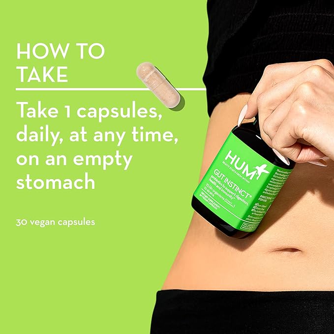 HUM Gut Instinct Daily Probiotics for Women and Men, Digestive Health, Lactobacillus, Bifidobacterium Strains for Immune Support, Probiotic Supplement for Healthy Gut Diversity, 90 Capsules