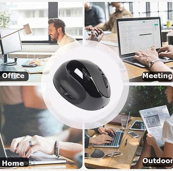 CHUYI Left-Handed Mouse, Ergonomic Vertical Rechargeable Wireless Mouse, 6 Buttons, Optical and Portable Wireless Office Mice with USB Receiver for PC Computer Laptop (Black)